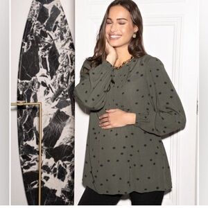 Seraphine Dark Green Nursing/Maternity Polka Dot Blouse